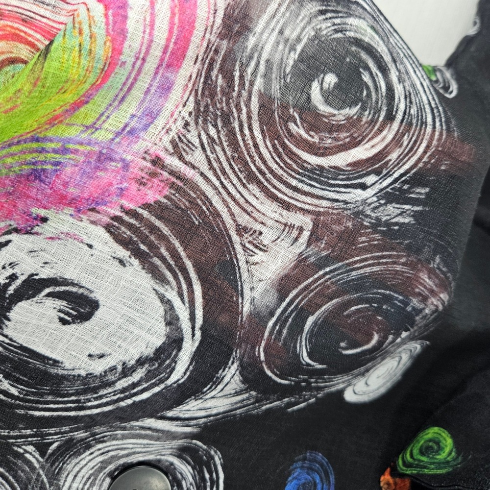 Damee New York Abstract Swirl Print Button Up Shirt Black Size L artsy lagen - Picture 6 of 11